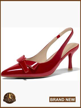 Slingback Kitten Heels Bow Closed Pointed Toe Pumps Slip On Dress Shoes
